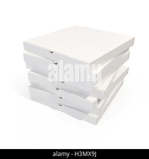 stack of pizza boxes isoleted on white, 3d rendering Stock Photo