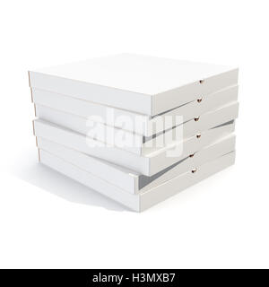 Pizza boxes stack isolated on white. 3d rendering Stock Photo