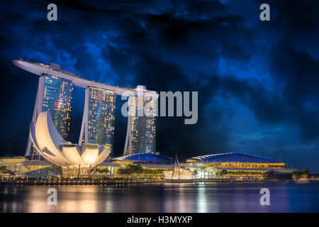 SINGAPORE CITY, SINGAPORE - FEBRUARY 19, 2016: Marina Bay Sands at night the largest hotel in Asia. It opened on 27 April 2010.  Stock Photo