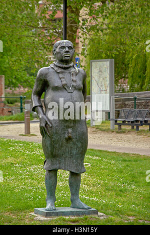 Statue depicting a proud noose bearer, protesting the taxes imposed by emperor Charles V in Ghent, flanders Stock Photo