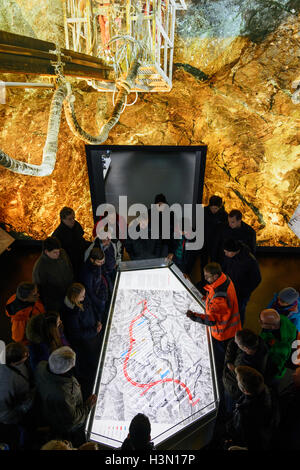 Gloggnitz: construction of Semmering Base Tunnel: Infobox Gloggnitz, visitors and lecturer of ÖBB Austrian Railways at map, Wien Stock Photo