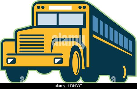 Illlustration of a vintage school bus viewed from front set on isolated white background done in retro style. Stock Vector