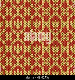 Abstract knitting ornamental seamless vector pattern as a knitted fabric texture in warm hues of orange Stock Vector