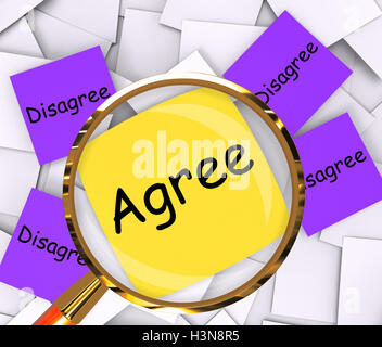 Agree Disagree Post-It Papers Mean Opinion Agreement Or Disagree Stock Photo