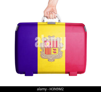 Used plastic suitcase with stains and scratches Stock Photo