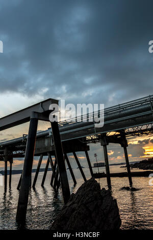 Milford Haven, Pembrokeshire, UK. End of a cold but dry day at the South Hook LNG jetties on Milford Haven. Stock Photo