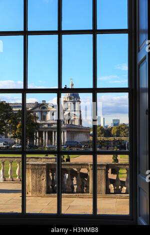 Royal Greenwich, London, 11th October 2016. View from Queen's House towards the Old Royal Naval College. The Queen's House, which was closed for restoration and refurbishment for over a year, re-opens to the public, marking the historic building's 400th anniversary. Credit:  Imageplotter News and Sports/Alamy Live News Stock Photo