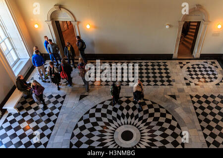 Royal Greenwich, London, 11th October 2016. Visitors admire the marble floor of the Great Hall. The Queen's House, which was closed for restoration and refurbishment for over a year, re-opens to the public, marking the historic building's 400th anniversary. Credit:  Imageplotter News and Sports/Alamy Live News Stock Photo