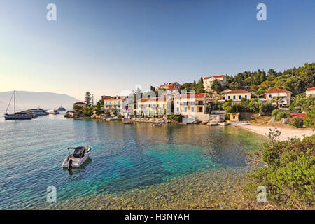 Sailing boats at the port of Fiskardo in Kefalonia island, Greece Stock Photo