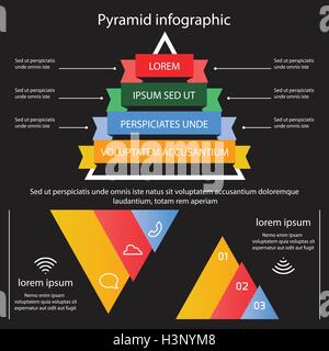 Business pyramid infographic template design on black background vector Stock Vector