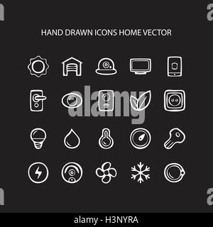 Set of web thin lines icons home vector illustration of black background Stock Vector