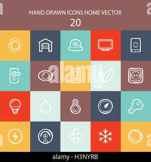 Set of web white thin lines icons home flat vector illustration Stock Vector