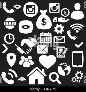 Hand drawn finance, Network icon set vector illustration on black background Stock Vector