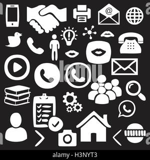 Hand drawn Social, Network icon set vector illustration on black background Stock Vector