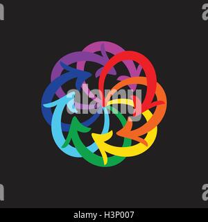 Vector rainbow colors arrows circle diagram on black background Stock Vector