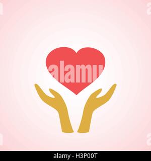 Stylized red heart on hands  vector icons on white background Stock Vector