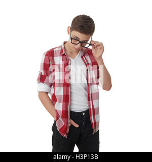 Cute teenager boy over white isolated background Stock Photo