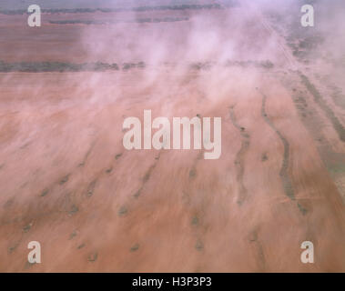 Aerial view of severe soil erosion in an arid region of South Africa ...