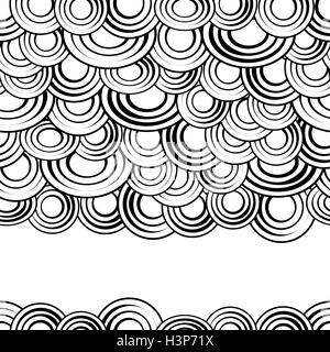Black and white circles seamless pattern, vector background.Monochrome abstract clouds with gaps,creative  stylish simple backdrop for sites,cards or textiles. Stock Vector