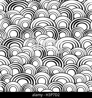 Black and white circles seamless pattern, vector background.Monochrome abstract creative stylish simple backdrop for sites,cards,textiles.Fish scales or disks outline Stock Vector