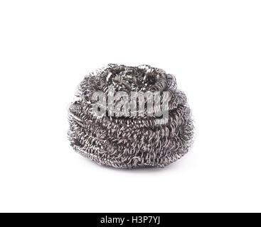 Kitchen new metal sponge isolated over white background Stock Photo