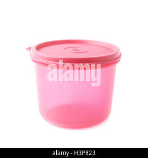 Pink plastic beaker cup isolated over the white background Stock Photo