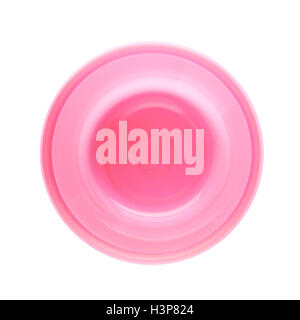 Pink plastic beaker cup isolated over the white background Stock Photo