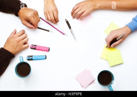 Group of people hands table work space concept Stock Photo