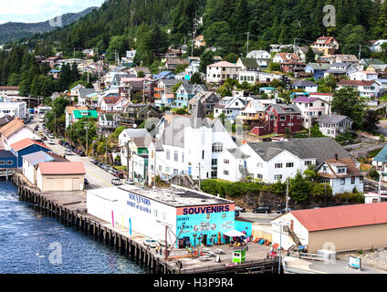 Ketchikan in Alaska hosts many cruise ships and lives by tourism Stock Photo