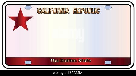 California License Plate in the colors of the state flag with the flag icons over a white background Stock Vector