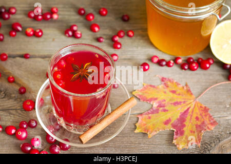 Cranberry tea, honey and lemon products to Strengthen immunity Stock Photo