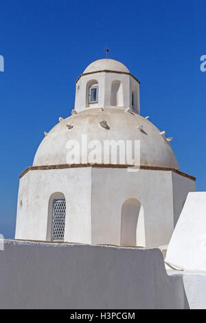 Agios Minas church in Fira over blue sky, Santorini Stock Photo