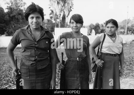 TENANCINGO,  EL SALVADOR, FEB 1984: - Within the FPL Guerrilla's Zones of Control - Some of the 1,000 guerillas that had been gathered in preparation for a guerrilla offensive, less than 40 miles from the capital, include woman combatants. Stock Photo