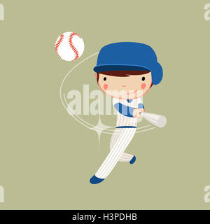 baseball boy in action. hitter character. vector illustration Stock Photo