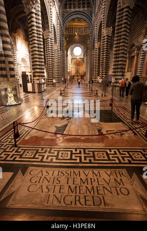 Siena, Tuscany, Italy. September 2016 The Duomo or Cathedral interior view showing the Marble floor with graffito and tarsia Stock Photo