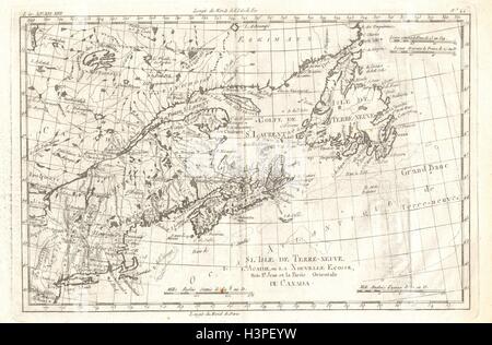 'L'Isle de Terre-Neuve, L'Acadie, ou la Nouvelle Ecosse…' BELLIN Canada 1780 map Stock Photo