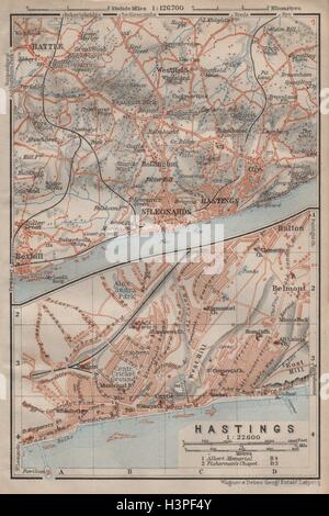 HASTINGS town city plan & environs. ST LEONARDS Battle Bexhill. Sussex 1906 map Stock Photo