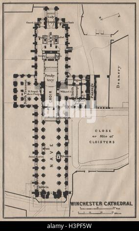 WINCHESTER CATHEDRAL floor plan. Hampshire. BAEDEKER 1906 old antique map Stock Photo