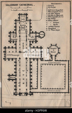 SALISBURY CATHEDRAL SALISBURY CATHEDRAL floor plan. Wiltshire 1927 old ...