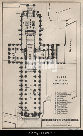 WINCHESTER CATHEDRAL floor plan. Hampshire. BAEDEKER 1927 old vintage map Stock Photo