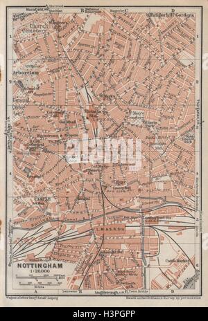 NOTTINGHAM antique town city plan. Nottinghamshire. BAEDEKER 1927 old map Stock Photo