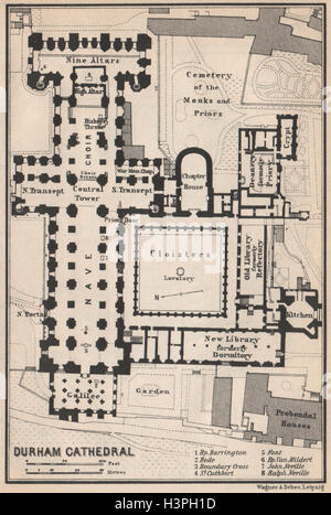 DURHAM CATHEDRAL floor plan. Durham. BAEDEKER 1927 old vintage map chart Stock Photo