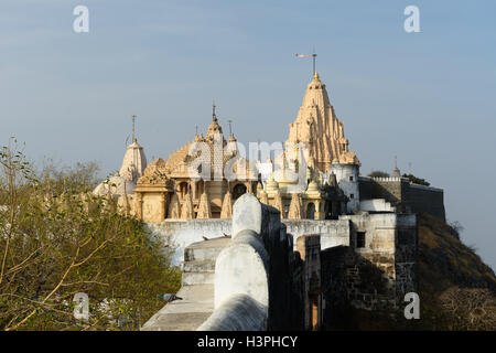 Jain temples on the holy Palitana top in the Gujarat state in India Stock Photo