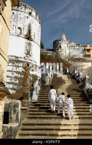 Pilgrims on the holy Palitana top in the Gujarat state in India Stock Photo