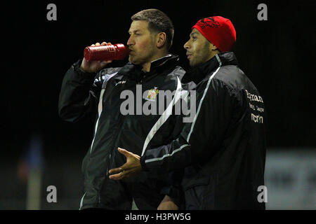 AFC Hornchurch manager Jim McFarlane (L) and Dave Rainford - AFC Hornchurch vs Enfield Town - Ryman League Premier Division Football at The Stadium, Upminster Bridge, Essex - 21/01/14 Stock Photo