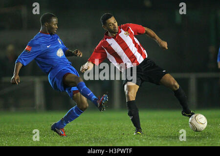 New AFC Hornchurch signing Dave Rainford tussles with Victor Osubu of Harrow - AFC Hornchurch vs Harrow Borough - Ryman League Premier Division Football at The Stadium, Upminster Bridge, Essex - 12/11/13 Stock Photo