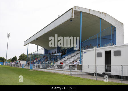 The main stand at Rush Green Stadium - Grays Athletic vs AFC Hornchurch - Friendly Football match at Rush Green Stadium - 11/08/12 Stock Photo