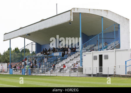 The main stand at Rush Green Stadium - Grays Athletic vs AFC Hornchurch - Friendly Football match at Rush Green Stadium - 11/08/12 Stock Photo