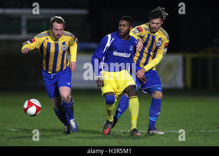 Matt Toms (R) and Joe Turner in action for Romford - Romford vs Barking - Essex Senior Cup 4th Round Football at Ship Lane, Thurrock FC - 05/12/12 Stock Photo