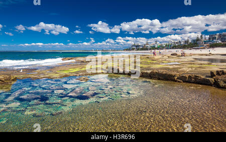 CALOUNDRA, AUS - AUG 13 2016: Hot sunny day at Kings Beach Calundra, Queensland, Australia Stock Photo